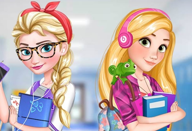 Игра Эльза и Рапунцель в Колледже